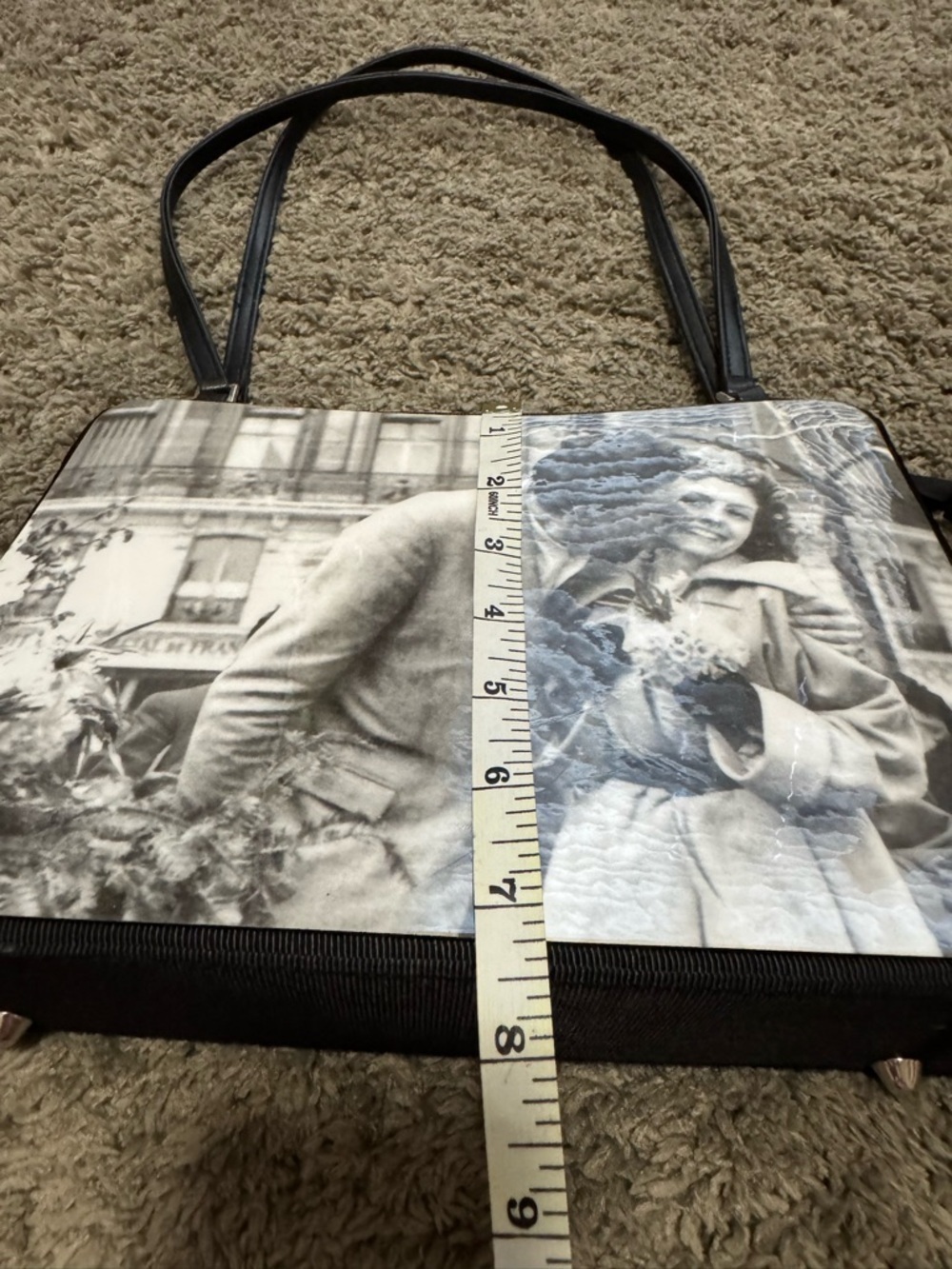 Black Photo-Print Shoulder Bag - Classic Romantic Design - Picture 6 of 7